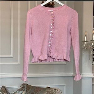 WILLOW AND WIND Elegant Pink Ruffled Button Down Cardigan SMALL